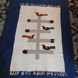 Vintage Southwestern  Wool Tapestry Birds Tree Wall Handing Rug 43x28
